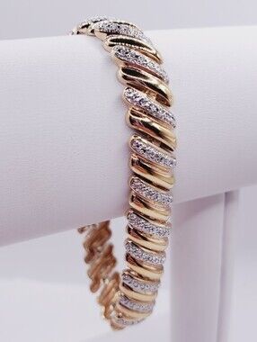 Genuine Diamond Yellow Gold - 925 Sterling Silver Bracelet